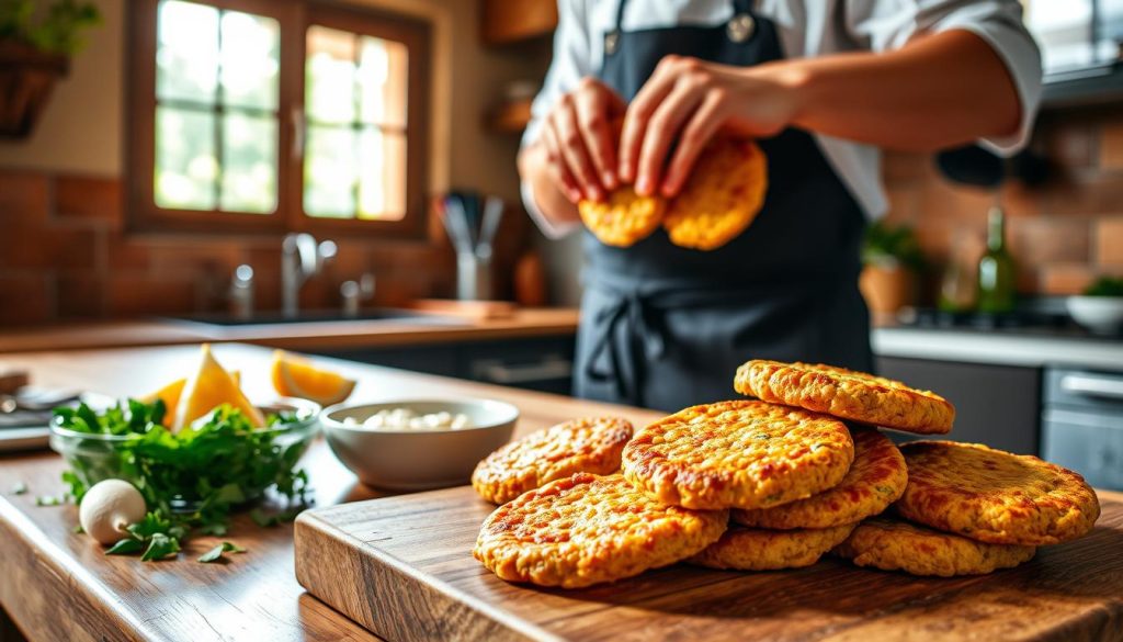 Préparation des galettes de pois chiches Préparation des galettes de pois chiches