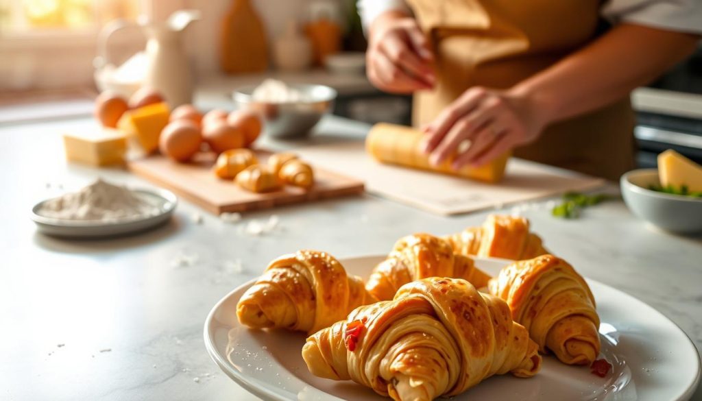 Préparation des mini croissants jambon-fromage