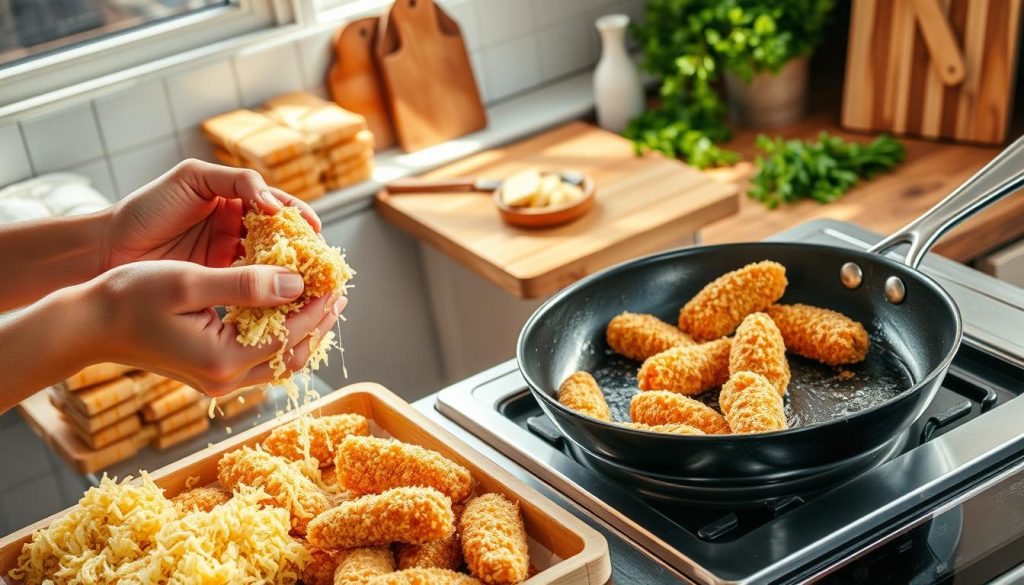 Préparation des tenders au parmesan