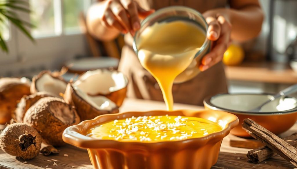 Préparation du flan coco antillais