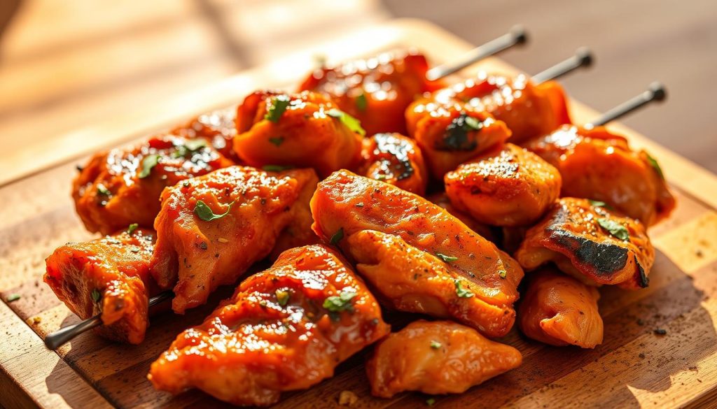 Préparation du poulet tikka mariné aux épices indiennes