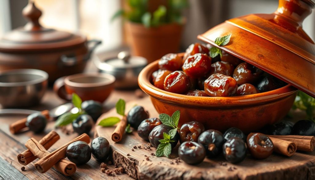 Préparation du tajine marocain aux pruneaux
