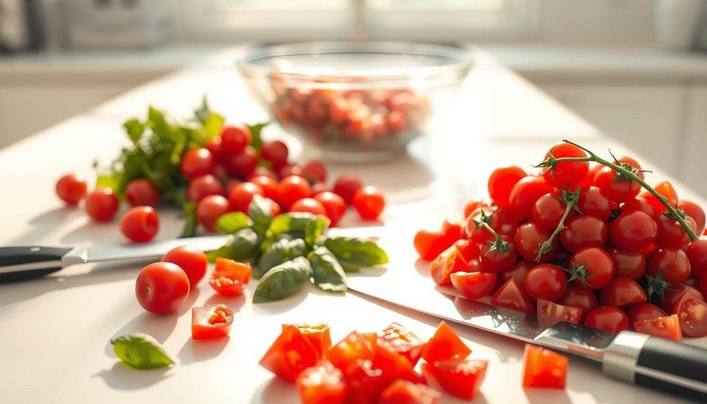 Préparation rapide de recette estivale aux tomates cerises