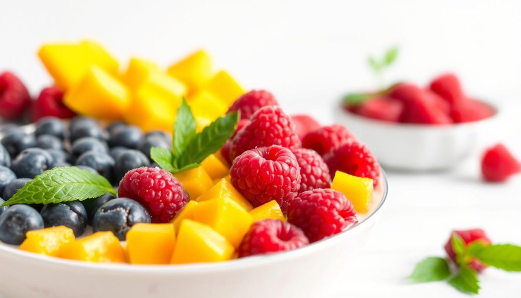 Préparation smoothie bowl mangue-framboise