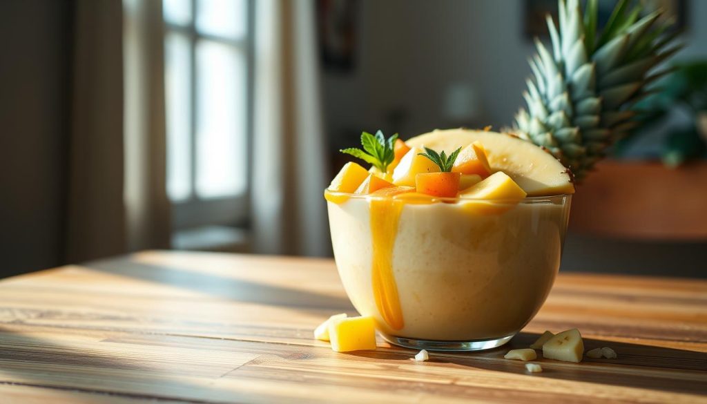 Préparation smoothie tropical ananas-banane