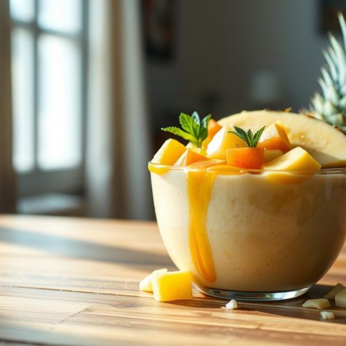 Préparation smoothie tropical ananas-banane