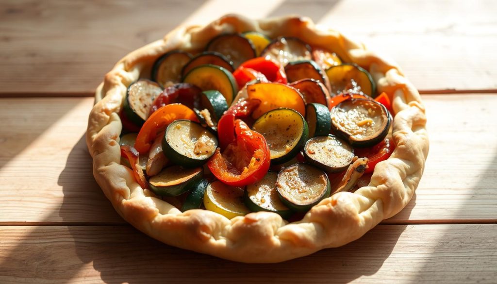 Présentation de tarte rustique aux légumes