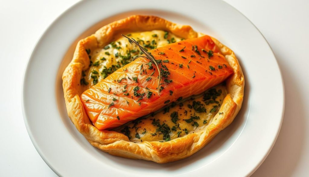 Présentation du saumon en croûte d'herbes