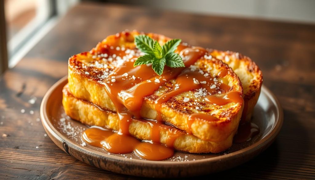 Présentation élégante de pain perdu brioché