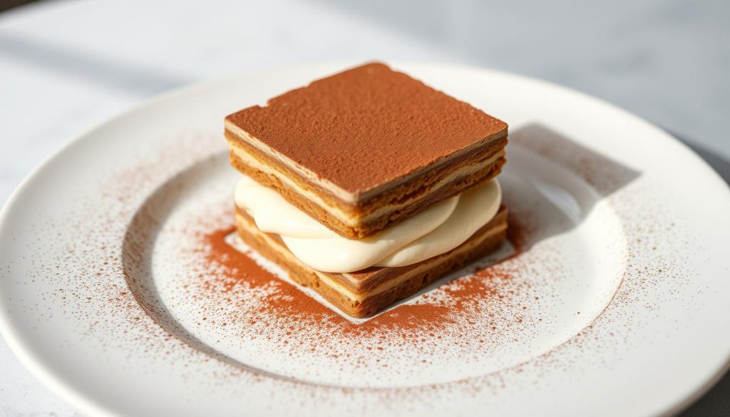 Présentation élégante de tiramisu sans œufs