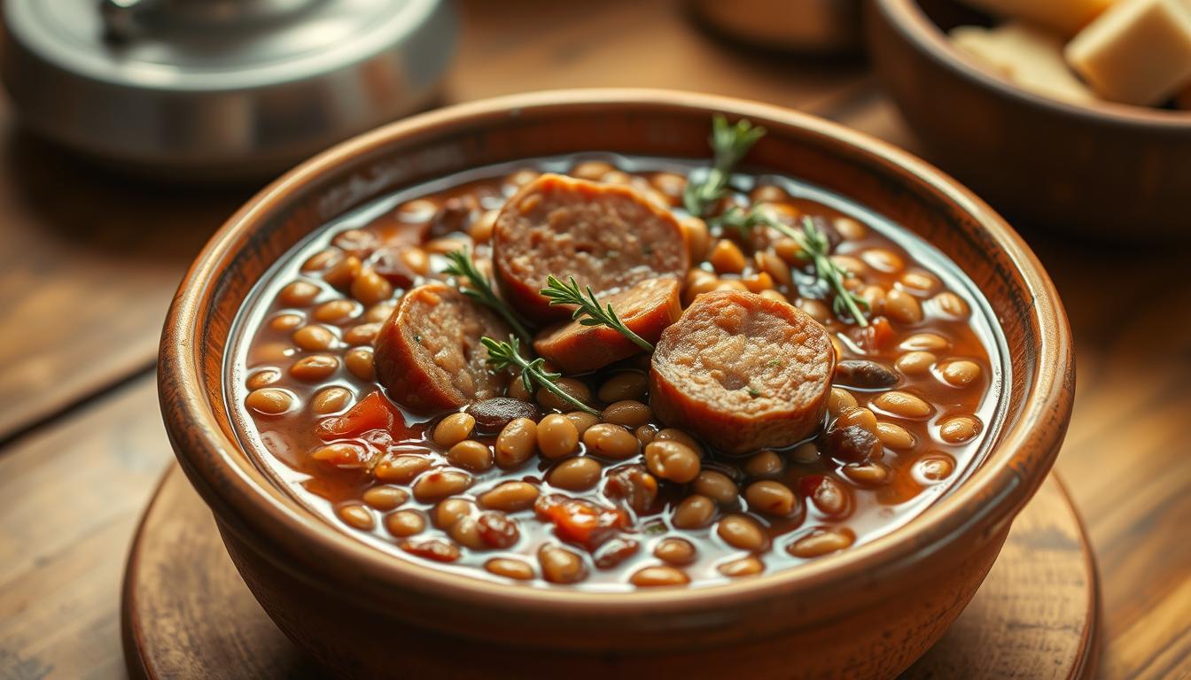 Ragoût de lentilles et saucisse fumée