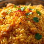 Riz biryani indien au poulet halal traditionnel