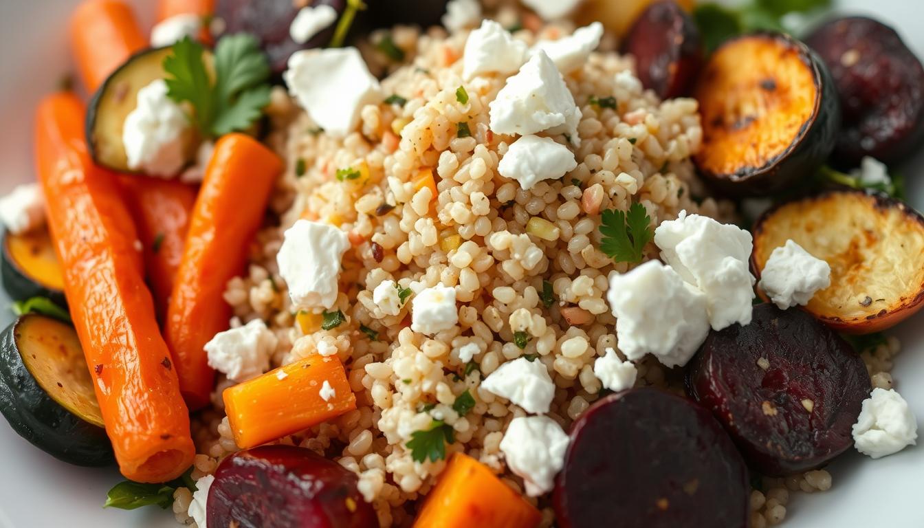 Salade de quinoa aux légumes rôtis et feta