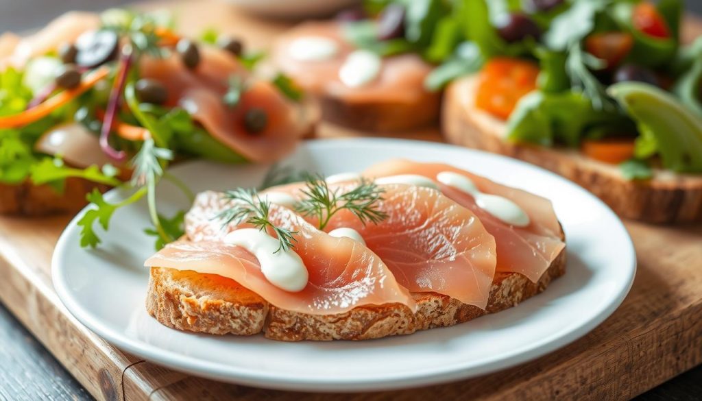 Saumon gravlax tartines et salades