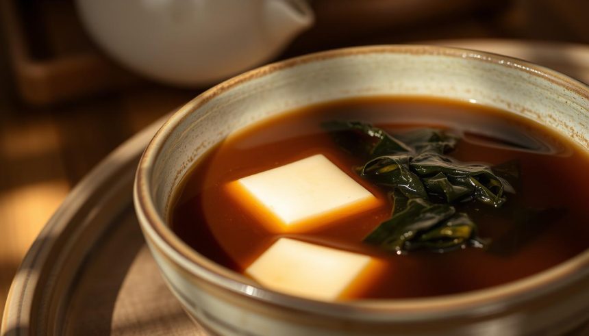 Soupe miso aux algues et tofu traditionnelle