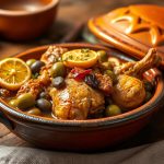 Tajine de poulet aux olives et citron confit traditionnel