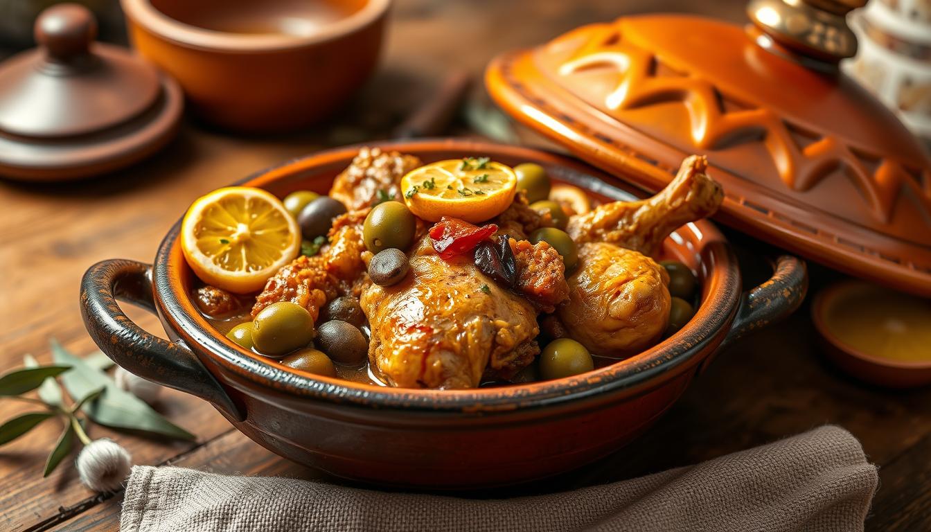 Tajine de poulet aux olives et citron confit traditionnel