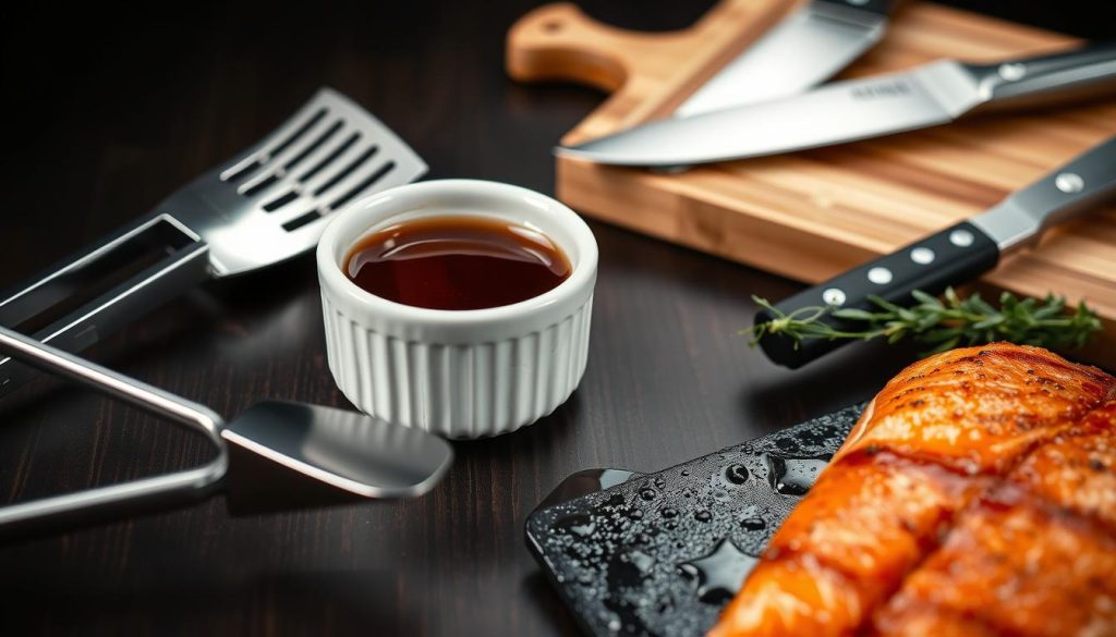 Ustensiles pour saumon grillé laqué