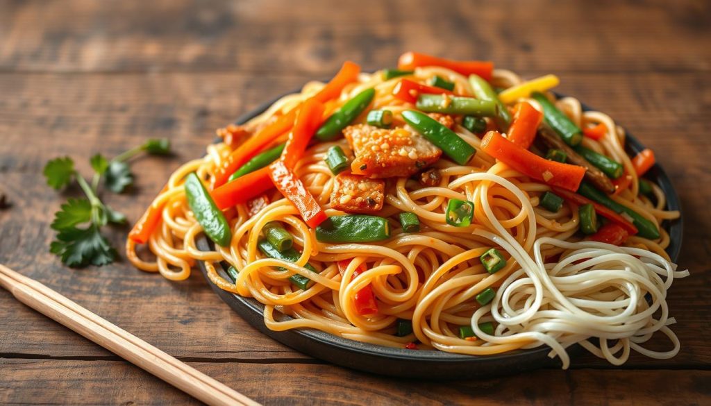 Variantes de nouilles sautées végétariennes Variantes de nouilles sautées végétariennes