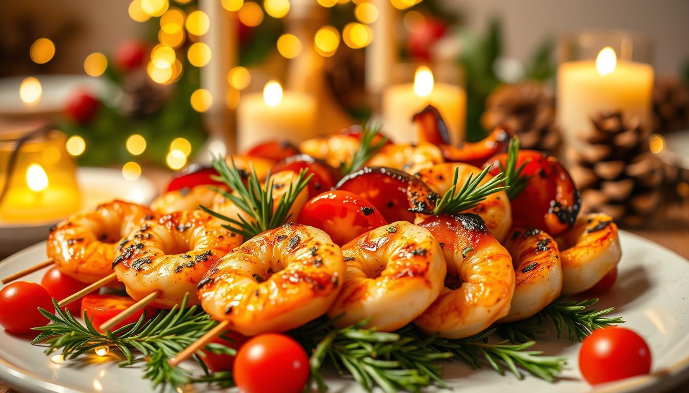 Mini brochettes de crevettes ou saint-jacques de noel