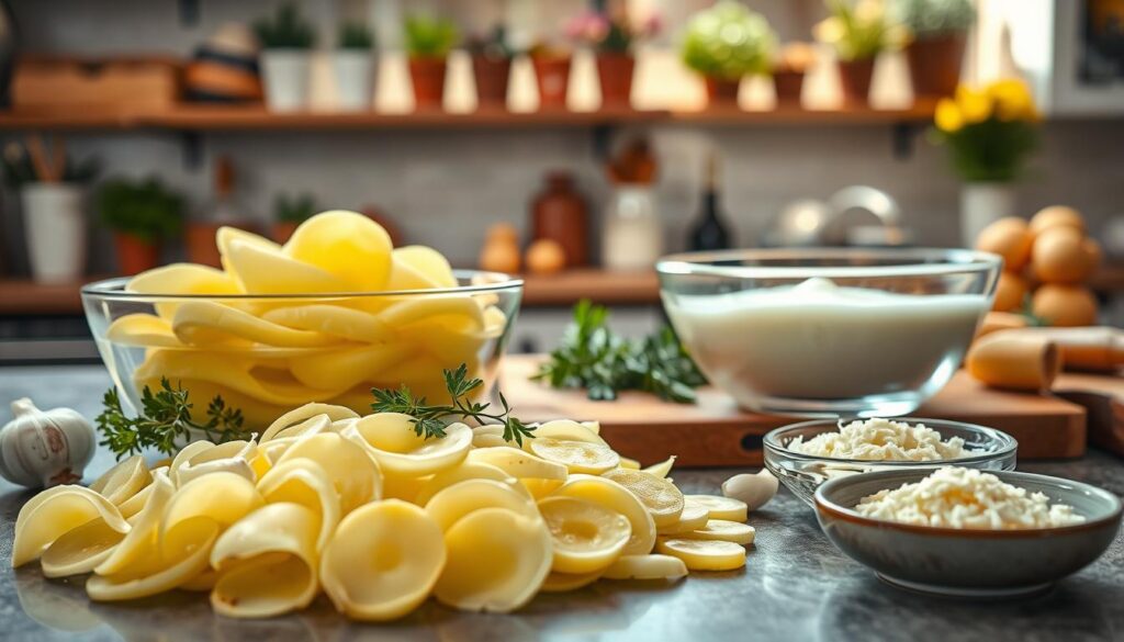 Préparation des ingrédients pour gratin Préparation des ingrédients pour gratin