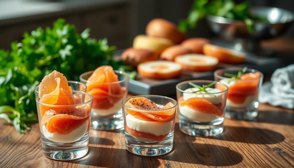 Préparation verrines saumon fumé fromage frais Préparation verrines saumon fumé fromage frais