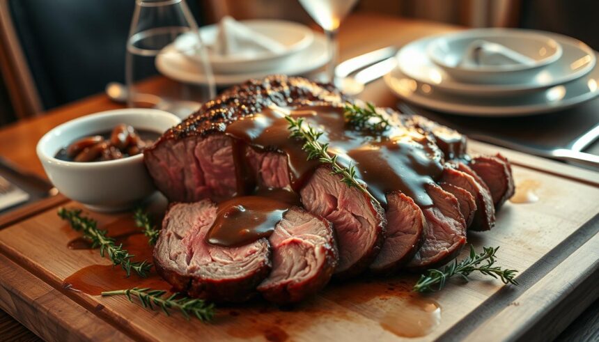 Rôti de bœuf tendre sauce aux champignons