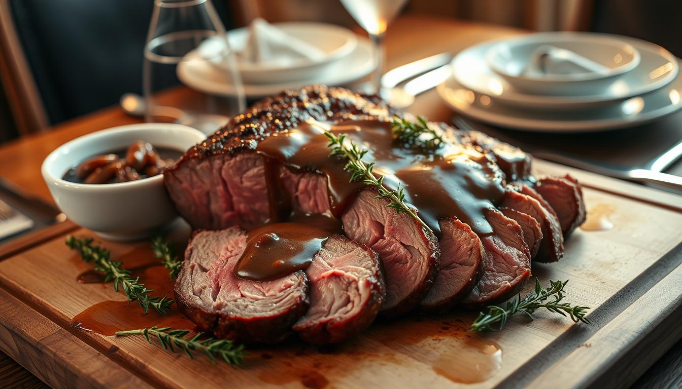 Rôti de bœuf tendre sauce aux champignons