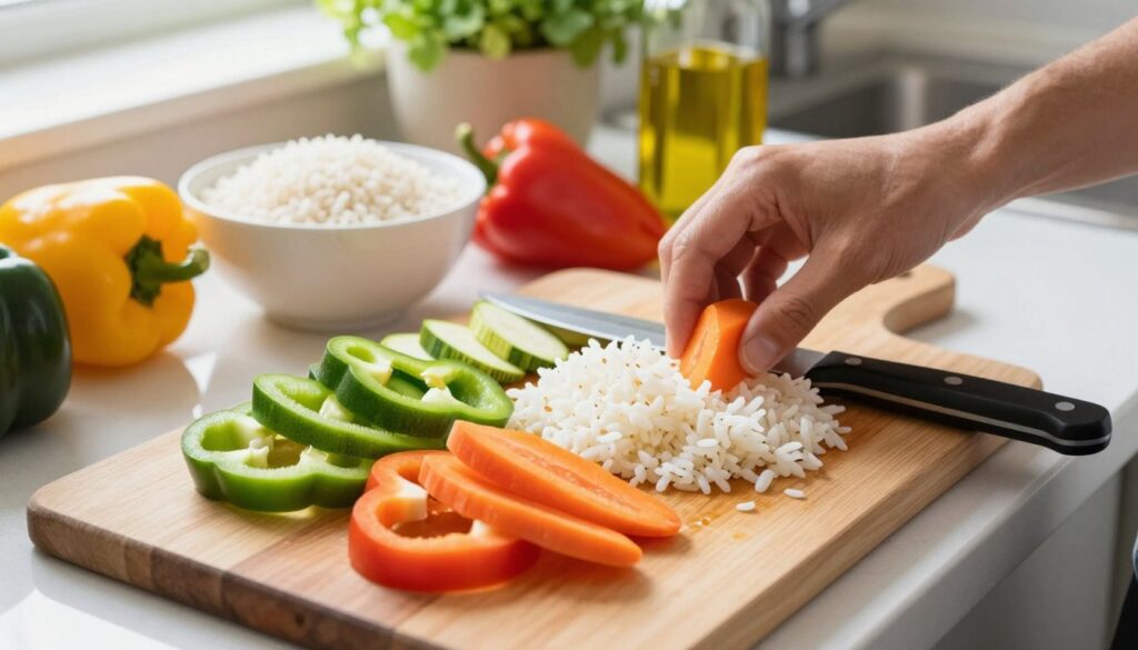 préparation des légumes pour riz