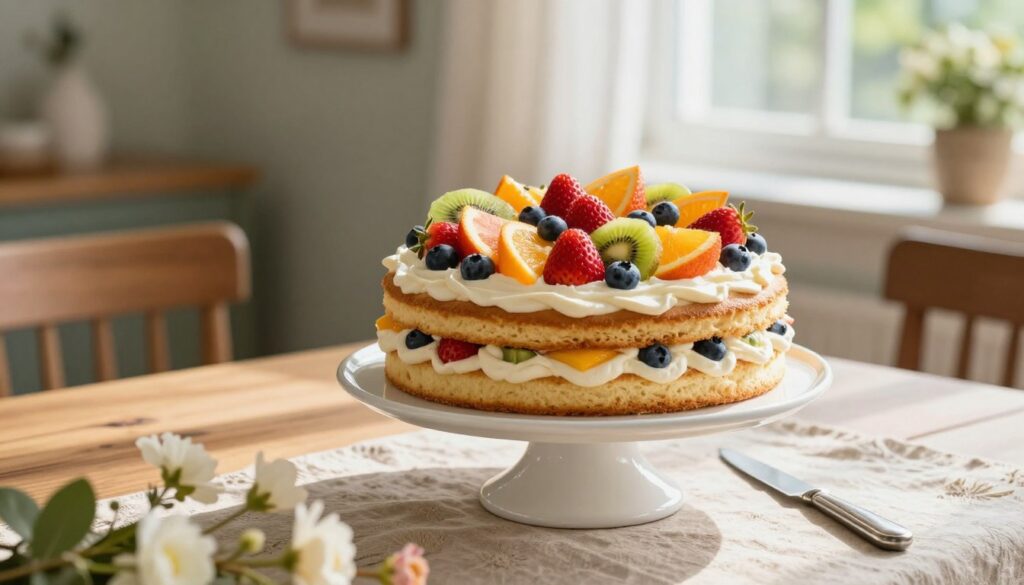 présentation gâteau fruits frais